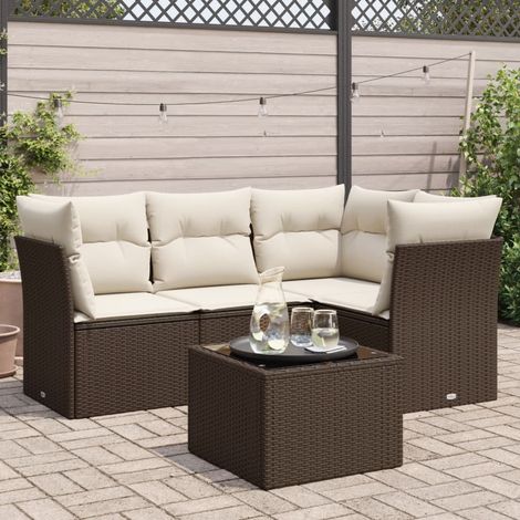 Set comedor de jardín 5 piezas y cojines ratán sintético marrón vidaXL (1/3)