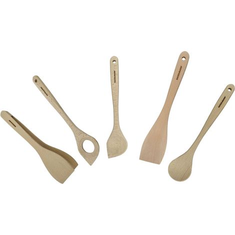 Ensemble de pince, spatule et cuillères en bois FSC Fackelmann Nature (1/5)
