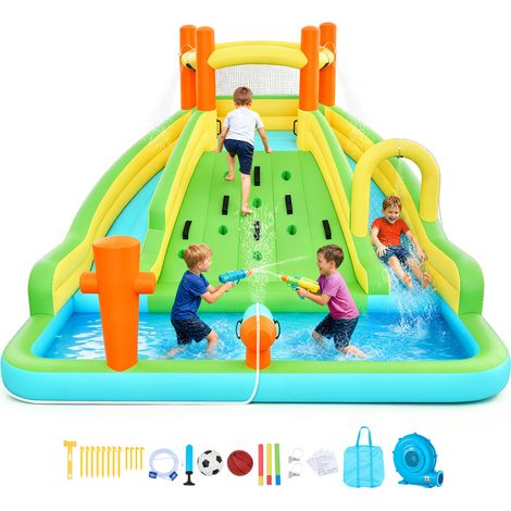 VEVOR Castillo Hinchable con Soplador 405 x 347 x 255 cm, Parque Infantil Inflable con 2 Toboganes Acuáticos, Piscina de Chapoteo, Muro de Escalada y Zona de Rebote para 3 a 4 Niños de 3 a 8 Años