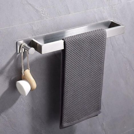 (40 cm, brushedStainless Steel Towel Rack, Self-Adhesive Guest Towel Rack without Drilling, Adhesive Bath Towel Rack with Hooks for Bathroom (1/5)