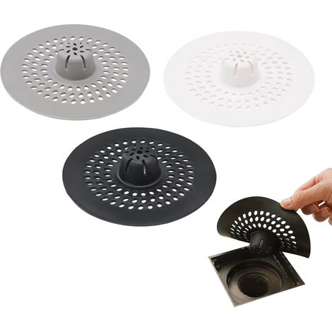 Grilles d'évacuation rondes pour douche, adaptées aux canalisations de salle de bain et de cuisine (noir, blanc et gris), 13,5 cm x 2 cm, lot de 9 (1/5)