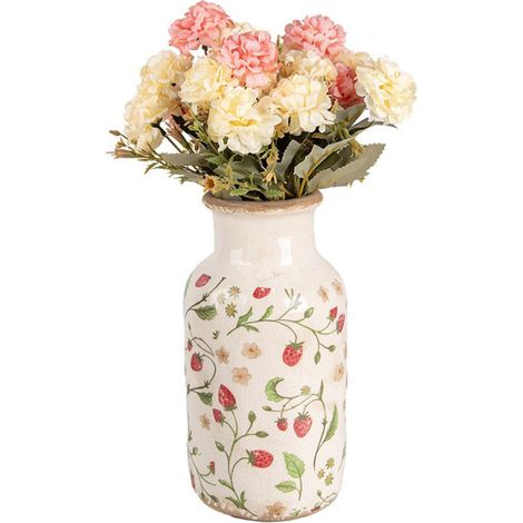 Vase céramique fraise rouge beige 14x14x26cm