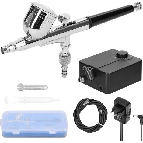 Professionelles Mehrzweck-Airbrush-Set T130 (0,3 mm, max. 30 PSI) mit Luftpumpe für Modellbau, DIY-Kunst und Malerei – EU-Stecker – Mehrfarbig