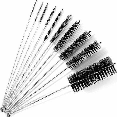 Goupillon Nettoyage[10 Pièces], Brosse de Nettoyage, Brosse à Paille, pour Contenants Étroits et Petits Recoins, par Exemple Bouilloire, Théière, Clavier, Paille(Noir) (1/4)