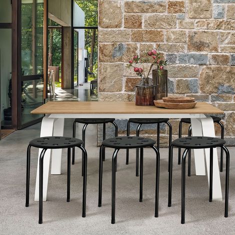 Tabourets Empilables 30 x 40,5 cm (Dia x H) Cadre en Métal Joint en Forme de X Stable pour Cuisine Bistro Noir (1/3)