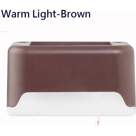 (Lot de 4 - Blanc chaud - Marron) Lampe solaire LED blanc chaud pour marches, escaliers, jardin, balcon, terrasse, clôture - Étanche - Décoration lumineuse. (1/5)