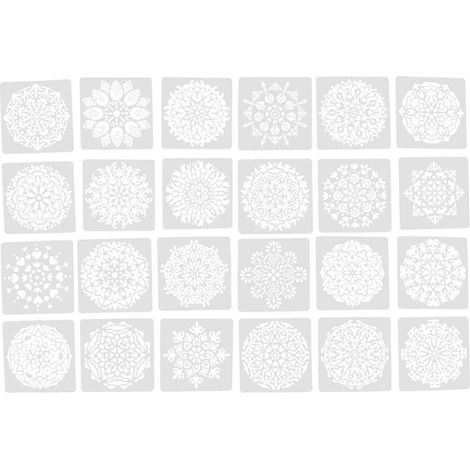 24 pochoirs mandala pour la peinture, jouets éducatifs, modèles de fleurs creuses (1/5)