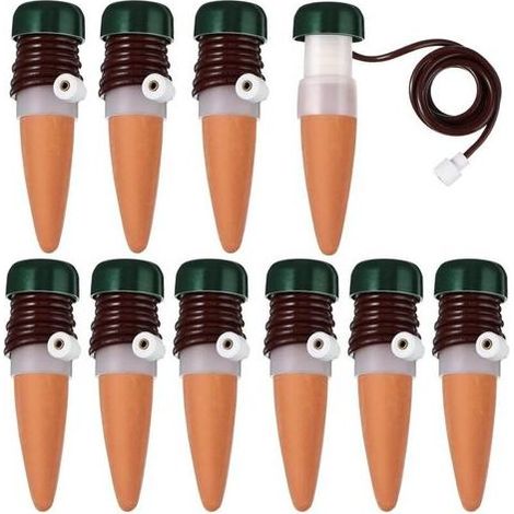 Lot de 10 cônes d'irrigation en céramique – Arrosage goutte à goutte autonome – pour plantes d'intérieur et extérieur-rouge (1/5)