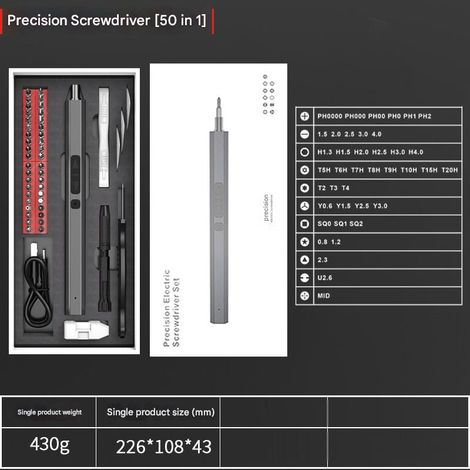 Ensemble de tournevis électriques sans fil Micro Precision, rechargeables, cinq vitesses, outils portables pour la réparation à domicile (50 en 1) (1/5)