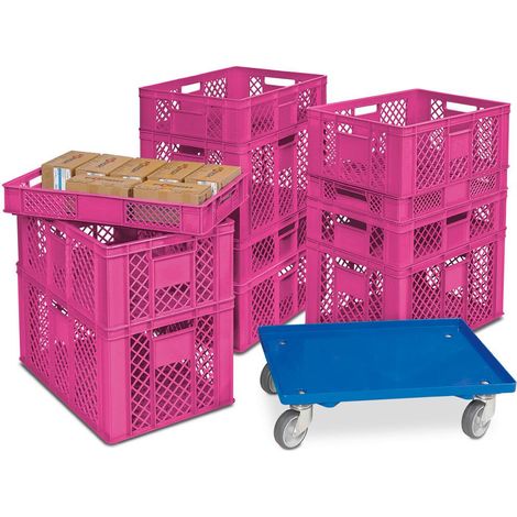 BRB Lot de 11 paniers empilables en polyéthylène HD Violet 600 x 400 mm H 90 mm/150 mm/240 mm/320 mm (1/2)