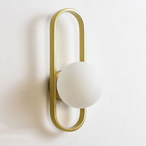Applique murale design sphérique en verre avec anneau allongé doré, douille E27, lampe de chevet moderne pour intérieur, ampoule non incluse (1/5)
