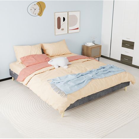 Letto moderno in tessuto grigio e metallo 160x200 cm, struttura minimal con materasso incluso, senza testiera