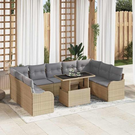 Garten-Sofa-Set mit Kissen 10 pcs Beige Poly Rattan (1/5)