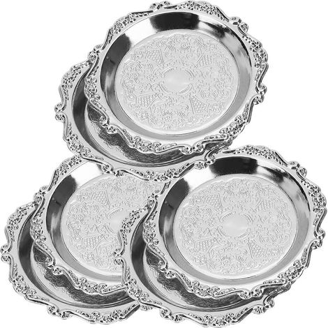 Lot de 6 plateaux de service vintage en métal pour amuse-gueules, bonbons, noix et fruits.-10x10cm-Silver