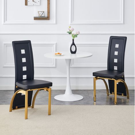 Set di 2 sedie da pranzo in PU nero con gambe in metallo dorato, altezza 102,5 cm (1/5)