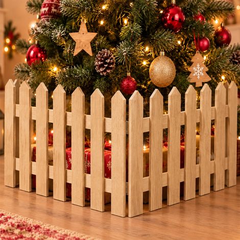 Staccionata Naturale per Albero di Natale Recinto Natalizio Decorativo 80x29,5cm (1/5)