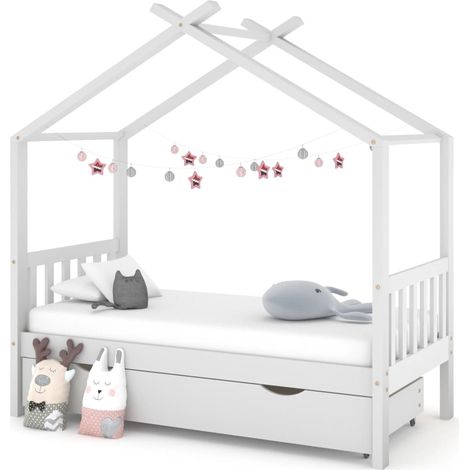 Lit cabane-80 x 160 cm, Cadre de lit d'enfant avec tiroir blanc pin massif PDKEI92982 (1/5)