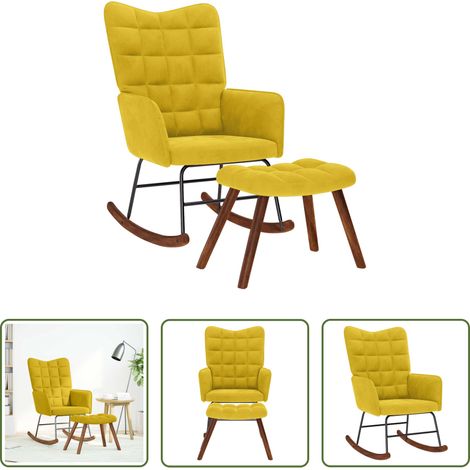Fauteuil relax - Chaise à bascule avec tabouret en velours jaune (1/5)