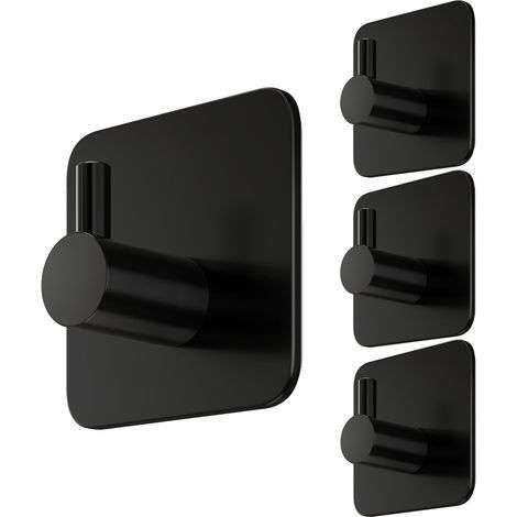 Ensemble de 4 porte-serviettes sans perçage, crochets adhésifs noirs, étanches, crochets pour serviettes, salle de bain, acier inoxydable, crochets, auto-adhésifs, crochets muraux esthétiques (1/5)