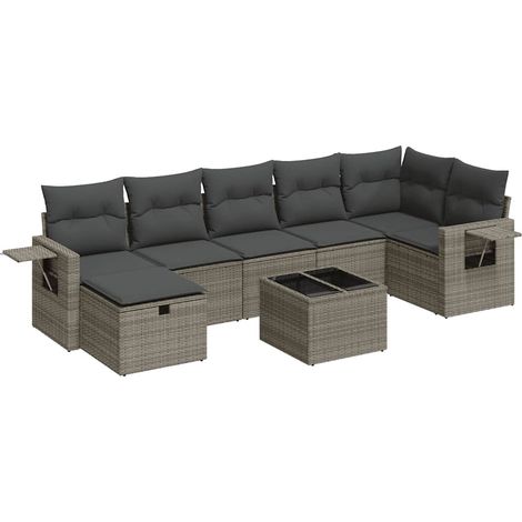 vidaXL Set Divano da Giardino 8 pz con Cuscini Grigio in Polyrattan (1/5)