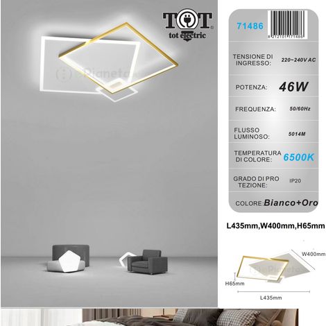 Plafoniera led 46w quadrato oro design moderno lampadario soffitto luce bianco naturale Bianco freddo