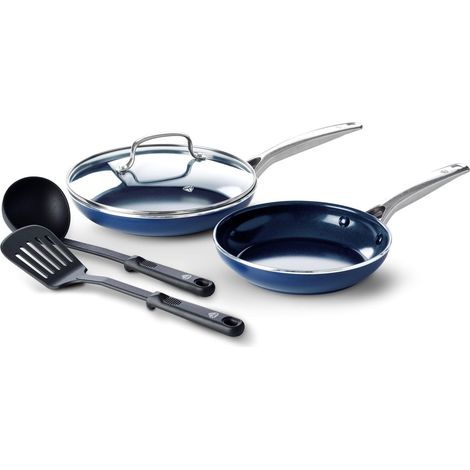 Blue Diamond Cookware Set di Pentole e Padelle Antiaderenti in Ceramica Infusa Diamante da 5 pezzi, senza PFAS, a Induzione, Lavabile in Lavastoviglie, Sicuro al Forno, Argento (1/5)