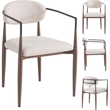 Juego de 4 sillas de comedor de lino beige, modernas sillas tapizadas para sala de estar con respaldos de esponja de alta resiliencia y patas de hierro, ideales para el hogar, invitados, dormitorio y (1/5)