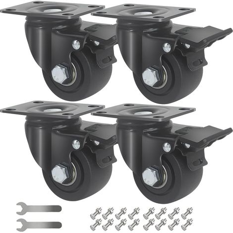 Roulette Charge Lourde avec Frein, Lot de 4 Roulettes Pivotantes Jusqu'à 1500KG, Double Roulement à Bille Roulettes pour Meubles, 65mm Nylon Roulette Rotation à 360° (1/5)