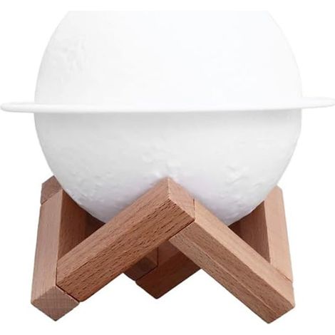 Umidificatore A Forma Di Pianeta Con 3 Led Multicolore Su Base In Legno E Cavo Usb