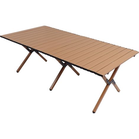 Table de camping pliante, table d'extérieur portable enroulable avec sac de transport pour la maison, la plage, les pique-niques, le jardin, les barbecues, la randonnée, couleur bois (1/5)