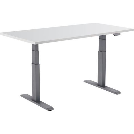 Bureau électrique assis-debout - KIMEX - 120 x 75 cm - Hauteur 62-128 cm - Plateau blanc - Pied gris