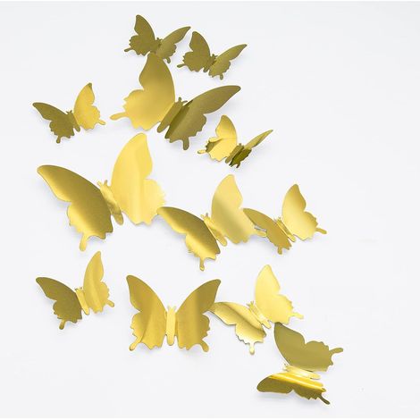 Autocollant Papillon Mural - Papillon 3D En Papier Brillant Avec Effet Miroir - Pour Décoration Intérieure Chambre Enfant Mariage Fête - 24 Pièces