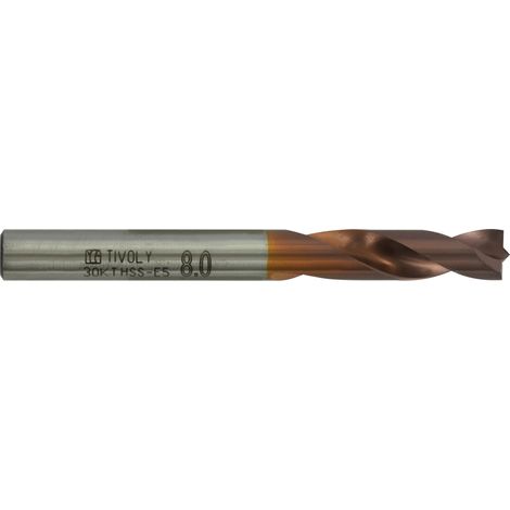 Tivoly • Ø: 8 / Foret métaux taillé meulé HSS 5% Cobalt revêtu FUSIO - DIN1897 -h8 -Affûtage tôle et à dépointer (Etui) / L: 79 (1/3)