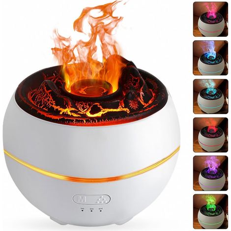 Diffusor für ätherische Öle, 360 ml, vulkanischer Luftbefeuchter mit Timer, automatischem Abschaltschutz und 7-farbigem LED-Nachtlicht, Flammendiffusor für Schlafzimmer, Büro, Yoga, Spa