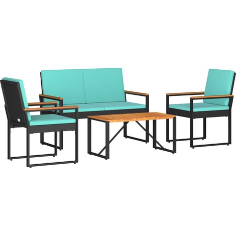 Maison Exclusive - Set Mobili da Esterno 4 pcs Nero e Turchese polyrattan