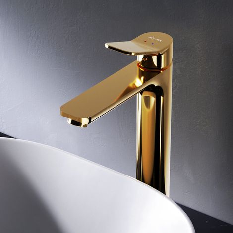 AM.PM Waschtischarmatur Hoch Wasserhahn Bad Gold Waschbecken Armatur Einhebelmischer Badarmatur Mischbatterie für Badezimmer Aufsatzwaschbecken