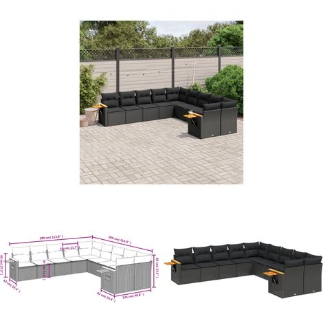 10-tlg. Garten-Sofagarnitur mit Kissen Schwarz Poly Rattan - Gartenmöbel - Rattan Möbel - Outdoor Sofa - Lounge Set - Esszimmergarnitur - Home & Living (1/3)