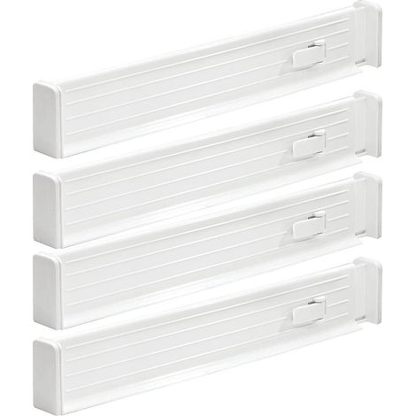Ensemble de 4 organisateurs de tiroirs réglables en plastique blanc pour la cuisine et la chambre. (1/5)