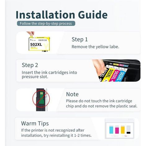 Cartouches d'encre 502XL - OINKWERE - Compatible Epson - Pack de 12 - 550 pages noir - 470 pages couleur (1/5)