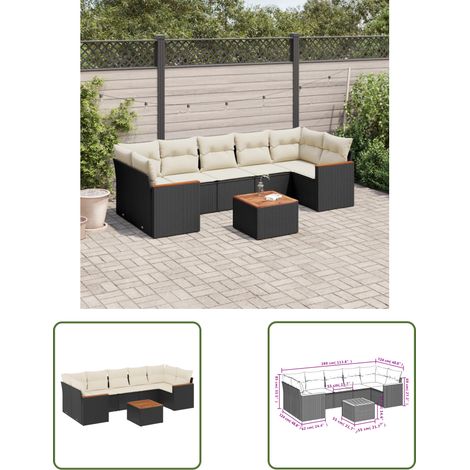 The Living Store 8-tlg. Garten-Sofagarnitur mit Kissen Schwarz Poly Rattan - Gartenmöbel Set - Gartensorte - Outdoor Möbel - Lounge Sofa - Esstisch (1/3)