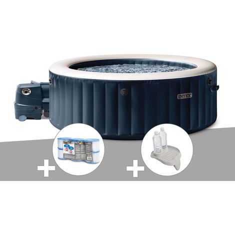 Kit spa gonflable Intex PureSpa Blue Navy rond Bulles 4 places + 6 filtres + Porte-verre