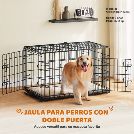 Homevive Jaula para Perros 107x60x66 cm Doble Puerta con Separador Transportin Perro de Viaje Jaula Metálica Plegable con Bandeja Extraíble para Interior Exterior Negro