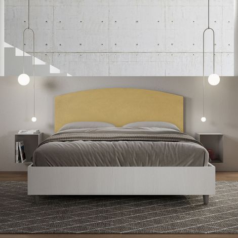 Letto contenitore da 160x190 in legno bianco e testata in microfibra ocra Antilia (1/5)
