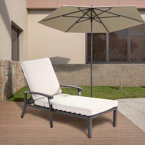 Chaise longue de patio avec coussin en coton, chaise longue inclinable réglable en aluminium antirouille pour piscine, coussin beige imperméable (1 pièce) (1/5)