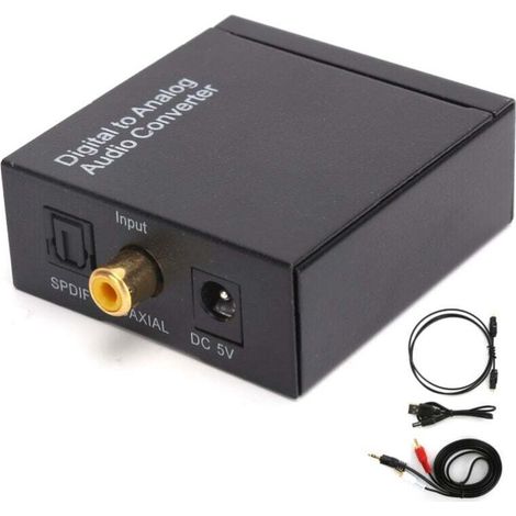 Adaptateur audio 3,5 mm Convertisseur coaxial optique numérique vers analogique RCA L R pour la commutation audio professionnelle à domicile (câble USB hôte, câble optique, câble audio) (1/4)