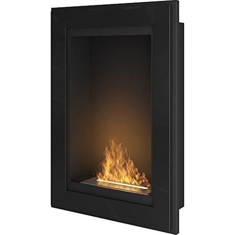 Cheminée bioéthanol encastrable 550mm – Acier noir mat résistant à la chaleur – Brûleur inox 0,7L – Flamme visible sans verre