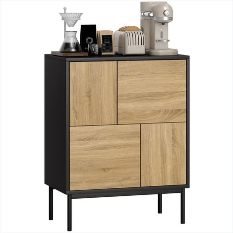 Buffet à portes poussantes et 4 placards 60 x 35 x 78 cm noir (1/5)