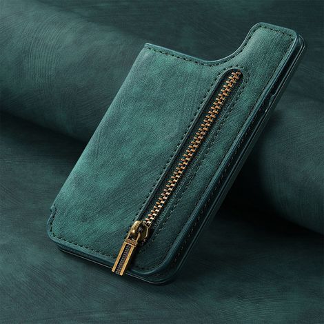 Coque de téléphone en cuir PU rétro avec pochette porte-cartes, portefeuille à fermeture éclair et support, support universel pour bureau pour smartphones. (1/5)