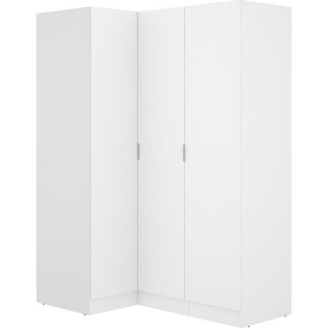 Armoire d'angle 3 portes – Longueur 132 cm – Hauteur 184 cm – Blanc – Panneau de particule mélaminé – Meuble éco-responsable – Mirakemueble