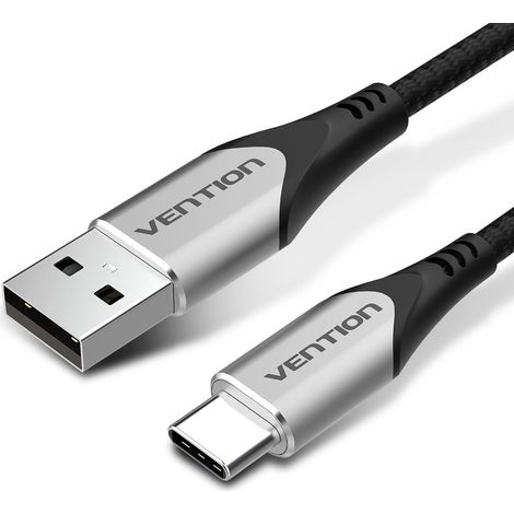 Câble USB 2.0 A mâle vers C mâle 3A tressé en coton Vention, 1 m, en alliage d'aluminium gris